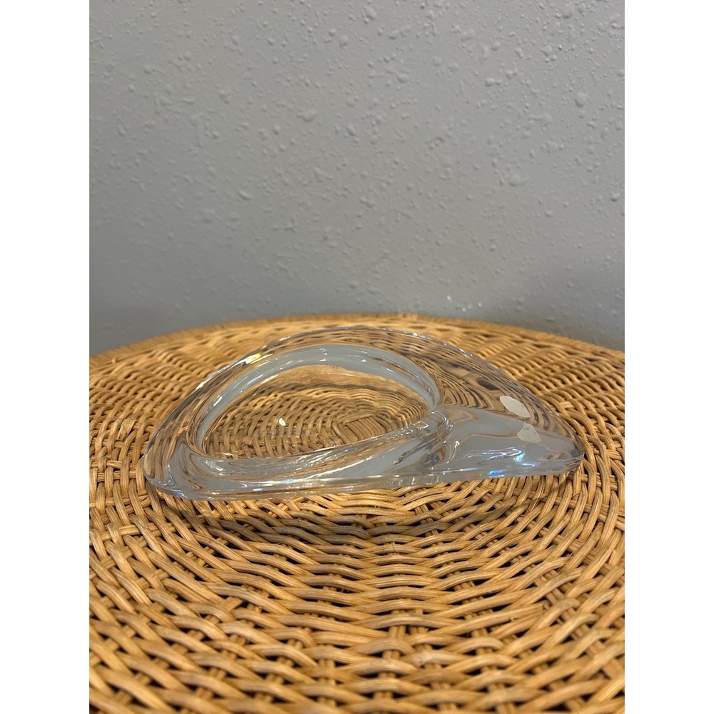 Vintage Bohemia Crystal Mid Century Modern Clear Ash Tray Trinket Dish Glass